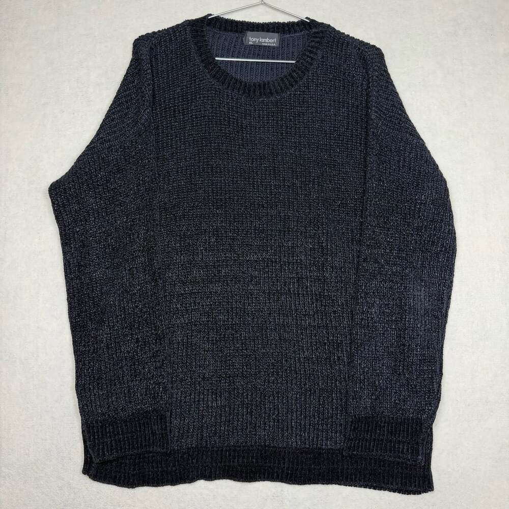 Vintage Tony Lambert Sweater Mens XL Ribbed Knit Crew Neck Made in USA Rayon